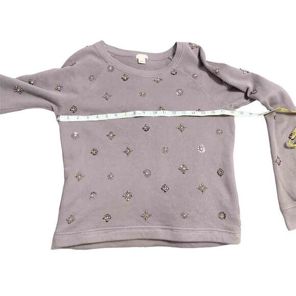 J. Crew Grey Silver Sparkle Beaded Accents Crewneck Sweatshirt Women’s S Holiday - Picture 9 of 13